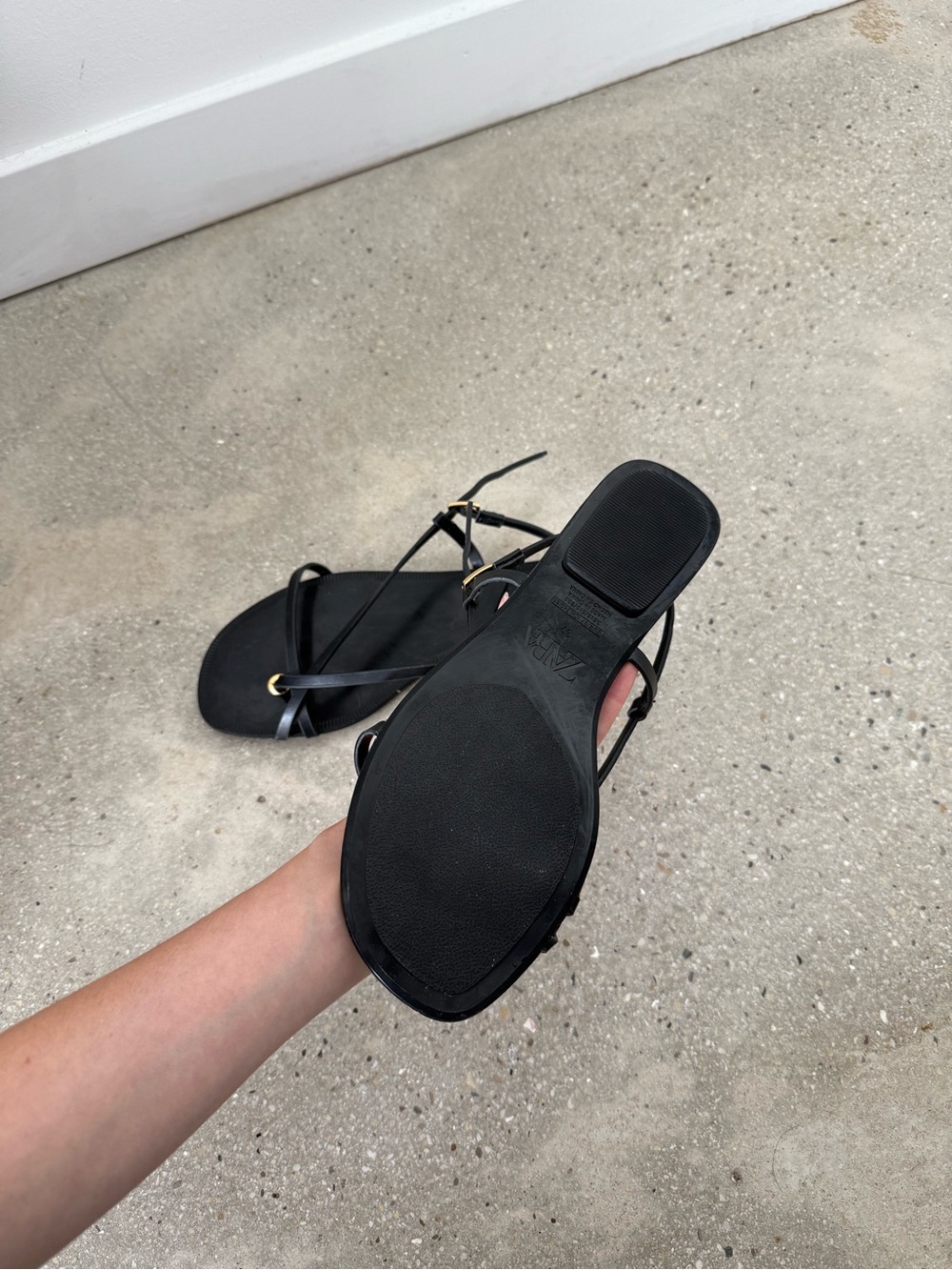 Zara Black Strappy Sandals with Gold Accents - Picture 3 of 3